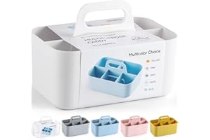 5 Compartment Caddy Organizer with Handle - Stackable Plastic Bin Basket - Divided Storage Holder for Art Craft Supplies, Van