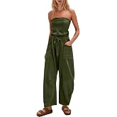 TURVAND Womens Strapless Jumpsuits Off the Shoulder Tube Top barrel Overalls Loose Fit Romper with Pockets One Piece Outfits