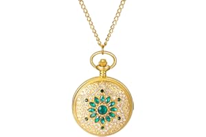 Avaner Gold Rhinestone Pocket Watches: Analog Quartz Bling Necklace Watches Pendant with Chain for Men and Women