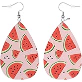 Zokola Watermelon Leather Drop Earrings Set, Cartoon Fruit Watermelon Pieces Lightweight Teardrop Earrings Leather Dangle Earrings For Women Friends Wedding Jewelry