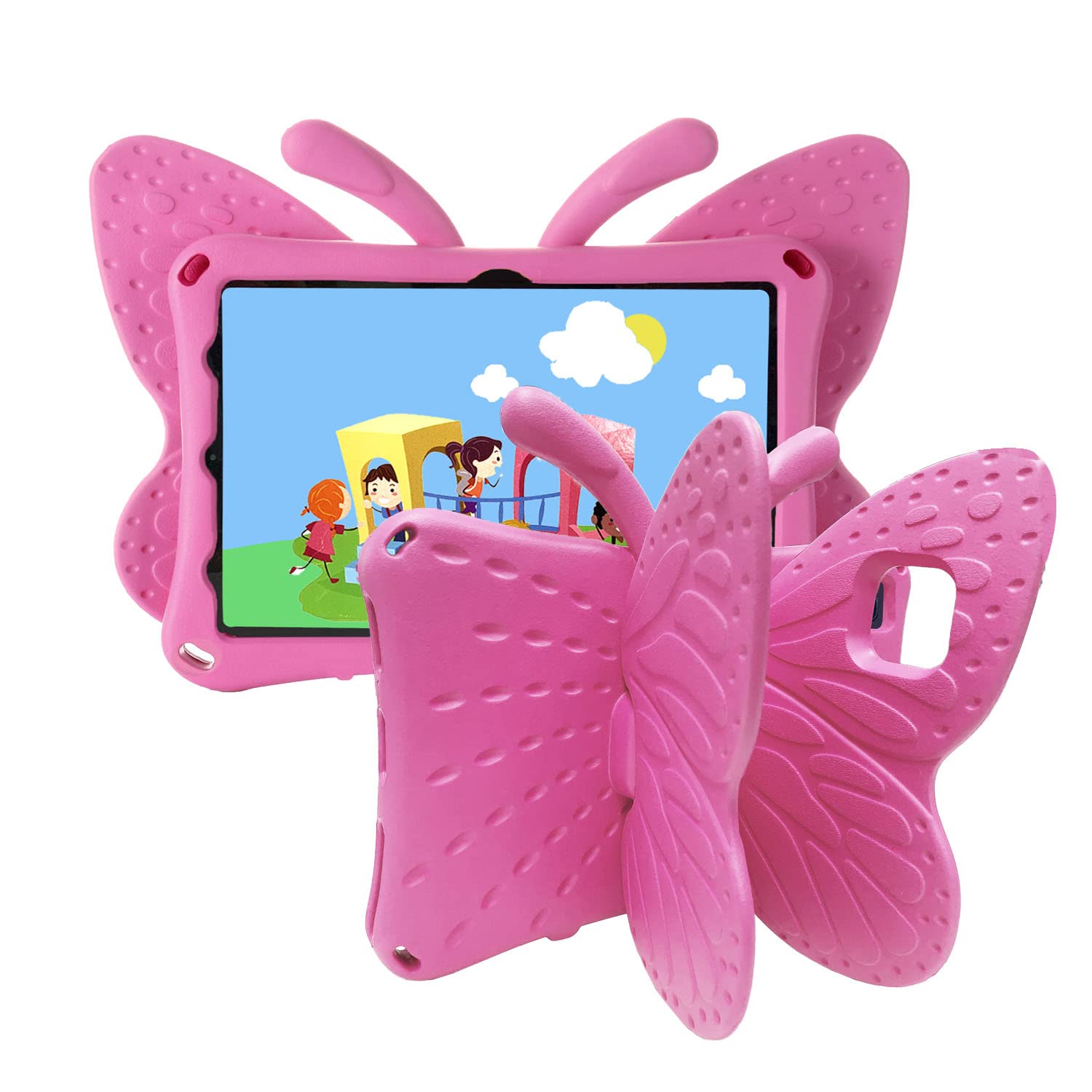 Tading for Tab 8 Wifi/Tab 70 Wifi 2023 Case Kids, Cute Butterfly Kid Proof EVA Foam Protective Stand Cover for Blackview Tab 7 Wifi/OSCAL Pad 60/ Teclast M40 Pro /P20/P20HD 10.1" Tablets - Magenta