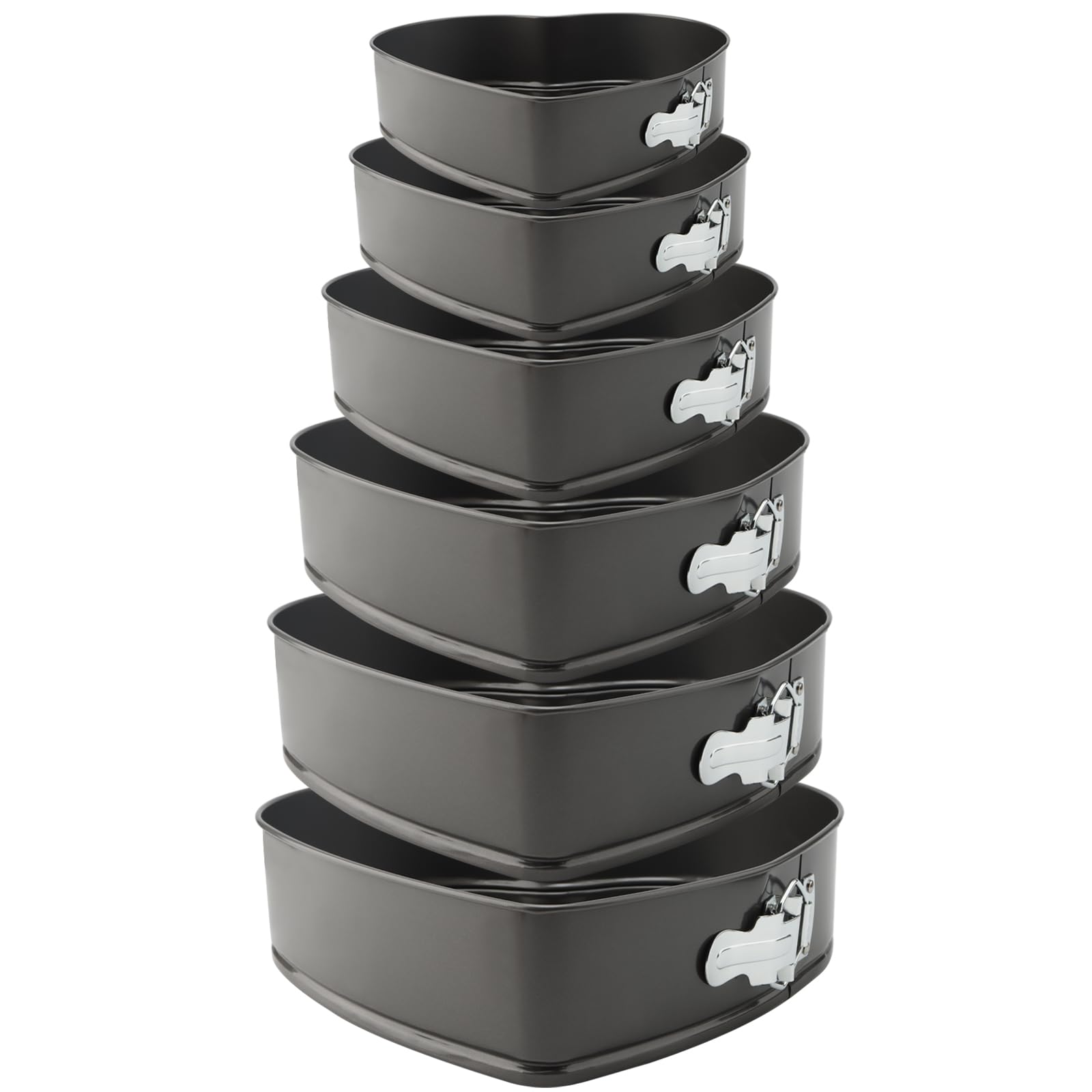ZOENHOU 6 Pieces Heart Cake Tin Set, 7" 8" 8.5" 9" 10" 11" Heart Shaped Non-Stick Springform Bakeware Tin Set Leakproof Round Baking Cake Mold Cheesecake Pan Tray Set, Removable Bottom