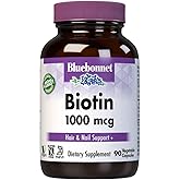 Bluebonnet Nutrition Biotin 1000 Mcg Vegetable Capsules, Biotin is a B Vitamin That Helps Make Keratin, Vegan, Vegetarian, Non GMO, Gluten Free, Soy Free, Milk Free, Kosher, Vegetable Capsules, 90 Count