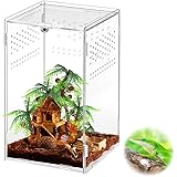 Anpress Acrylic Reptile Terrarium, 4.7''x4.7''x7.8'' Micro Transparent Habitat Terrariums Reptiles Tarantulas Cage Mini Enclo