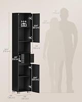 VASAGLE Tall Bathroom Cabinet Slim Storage Narrow Cupboard Ink Black BBC560B01 view 5