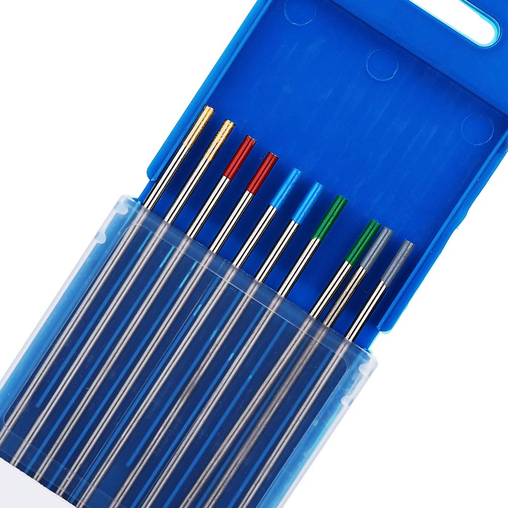 TEN-HIGH 1.6x175mm Mixed Packaging Tungsten Electrode, 2pcs Pure Tungsten + 2pcs 2% Cerium(Grey) + 2pcs 1.5% Lanthanum(Gold) + 2pcs 2% Lanthanum(Blue)+ 2pcs 2% Thorium(Red)