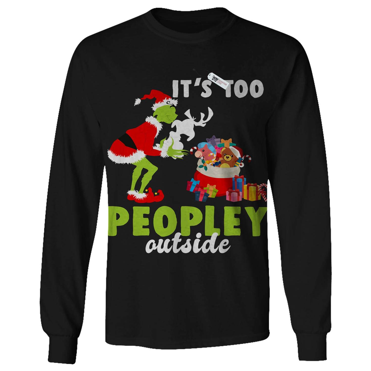 It S Too Peopley Outside Grinch Dog Christmas Tshirt Black Teevimy