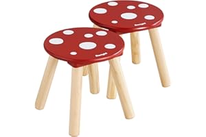 Beright Wooden Step Stool for Kids, Children's Stool Perfect Matched Sensory Table, 9 Inch Sturdy Sitting Stool with Assembled Four-Legged, Mushroom, 2 Pack