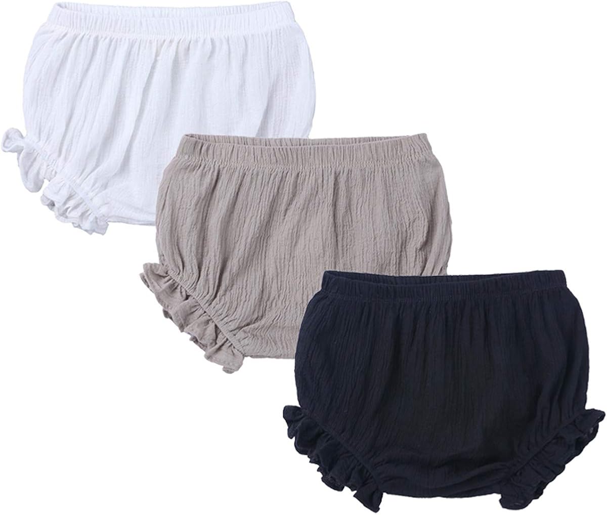 JELEUON 3 Pack of Little Baby Girls Boys Cotton Linen Blend Cute Bloomer Shorts: Clothing