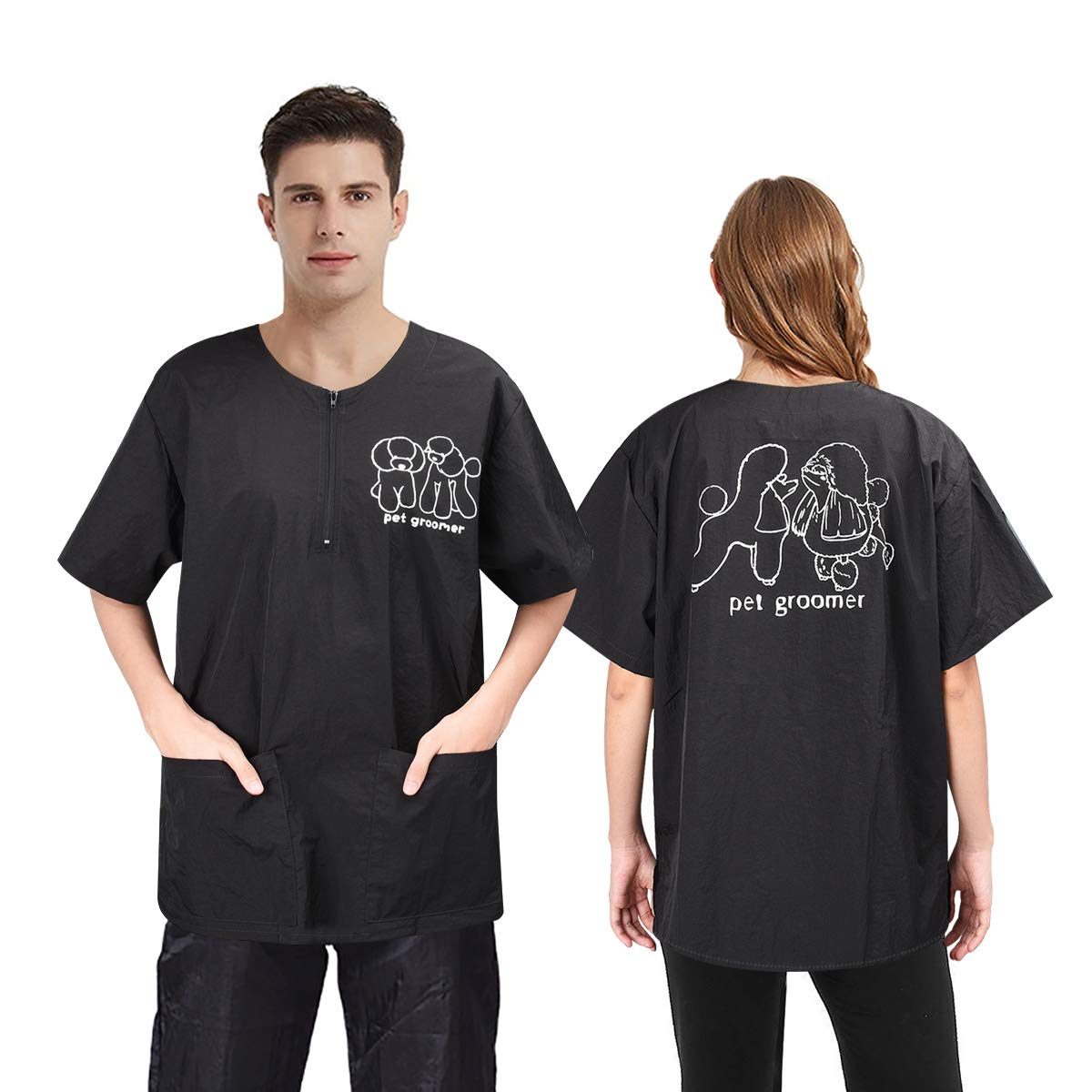 Noverlife Short Sleeves Pet Grooming Workwear with 2 Pockets, Medium