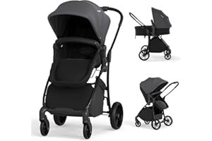 BABY JOY 2 in 1 Baby Stroller, High Landscape Convertible Bassinet Stroller with Reversible Seat, Adjustable Backrest & Canopy, Foldable Pushchair Pram Stroller for Newborn Toddler 0-36 Months (Gray)