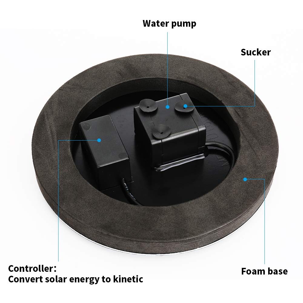 Solar Fountain Pump,New Upgraded Mini Solar Powered Bird Bath Fountain Pump 1.4W Solar Panel Kit Water Pump,with 4 Different Spray Pattern Heads, for Pond, Pool, Garden, Fish Tank, Aquarium