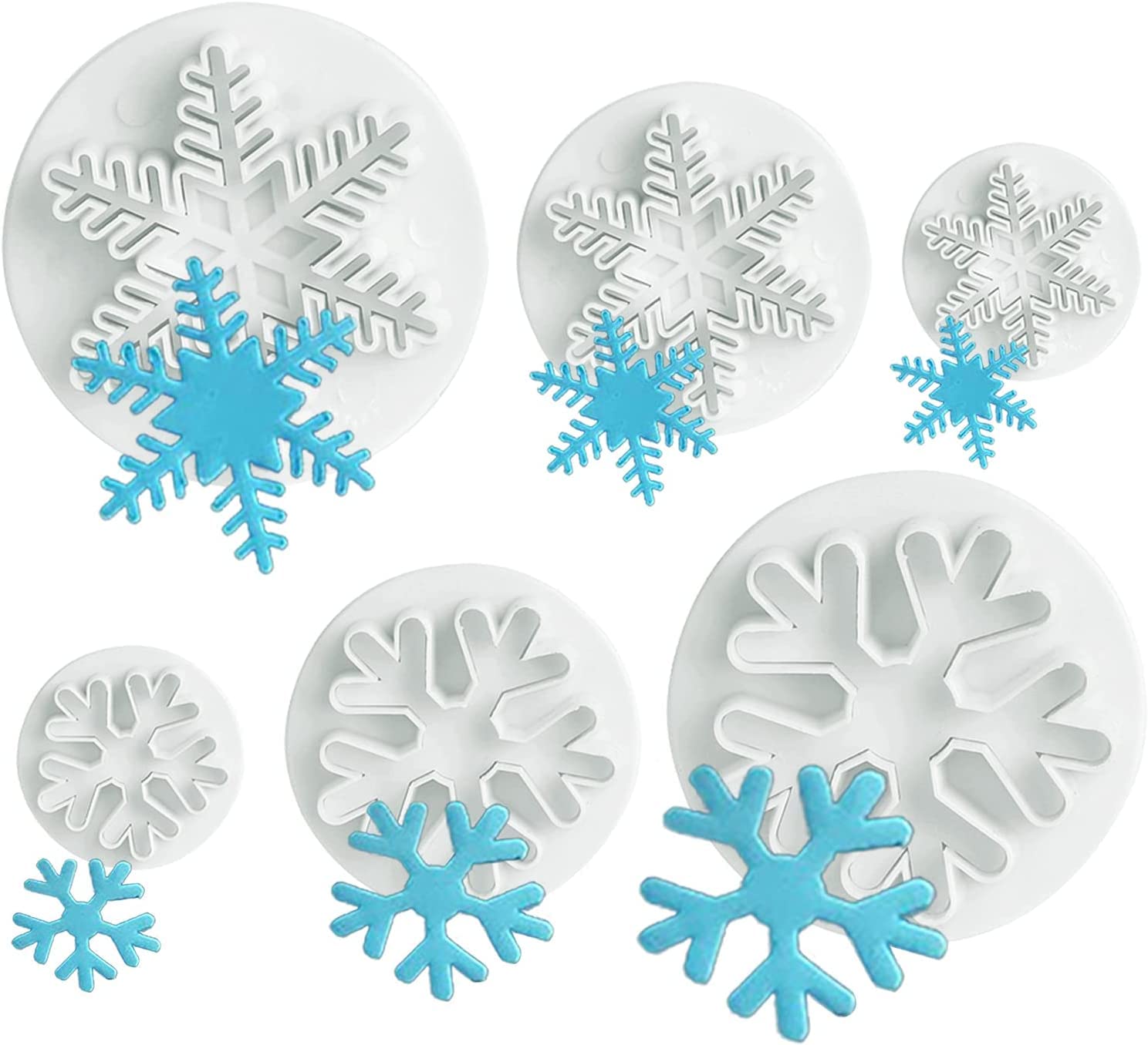 ilauke Snowflake Cookie Cutters 6Pcs, Fondant Cutters Cookie Press, Plastic Cookie Cutter for Baking, Mini Cookie Stamps for Biscuits, Embossing Tools