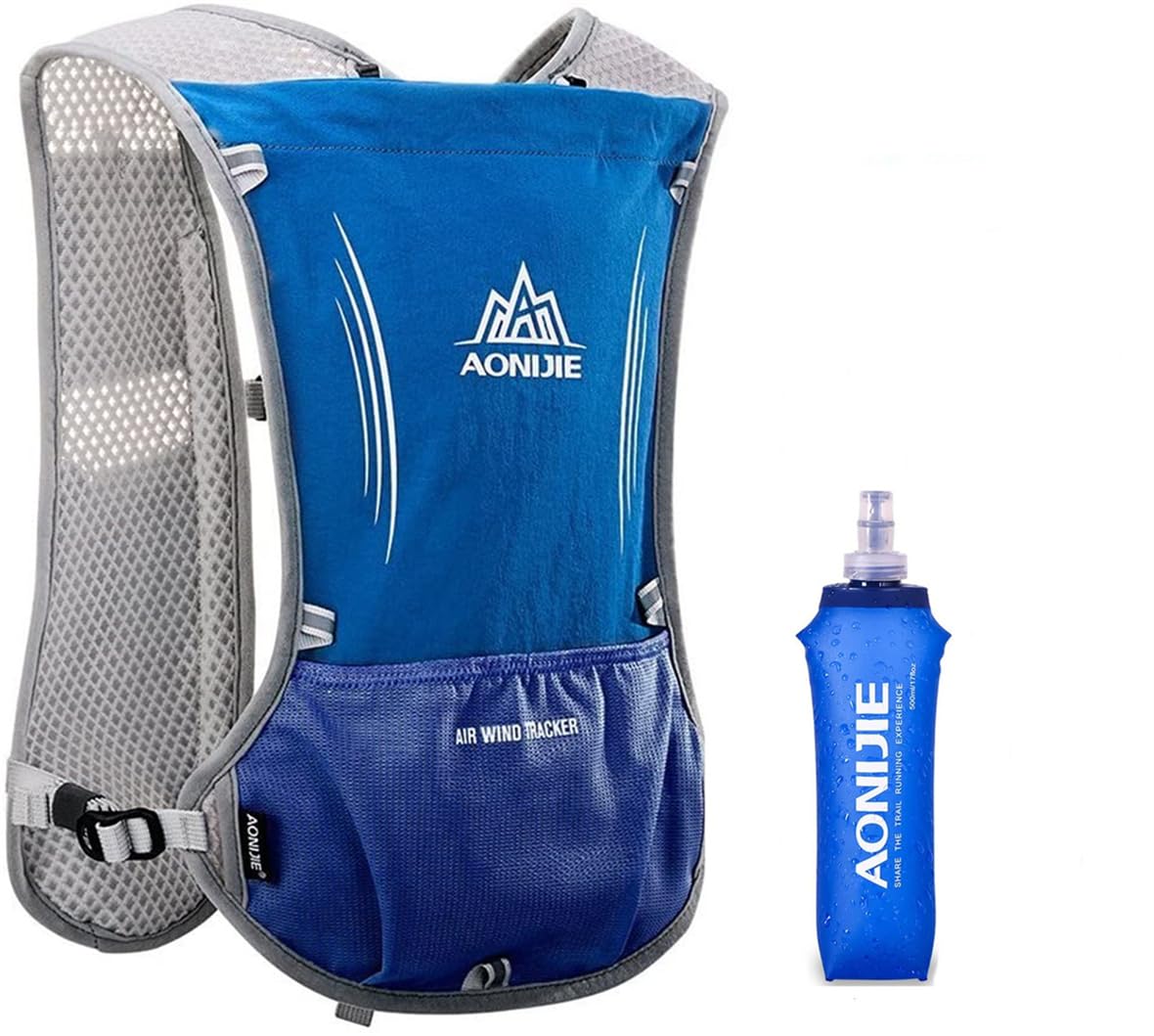 5L Hydration Backpack Bicycle Bag Lightweight Hiking backpack for Outdoor Hiking Climbing Running Cycling Biking Water Backpack with Hydration System (Blue With 500ml Water Bottle, One Size)