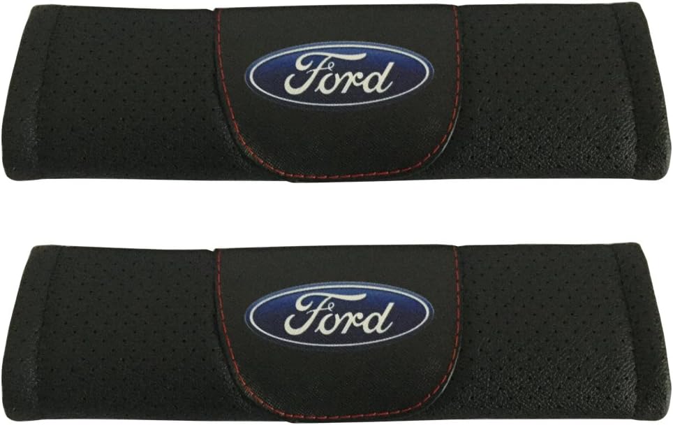 Jimat 2pcs Ford Logo Black Leather Car Seat Safety Belt Strap Covers Shoulder Pad Accessories Fit For Ford Bronco Ford C-Max Ford EcoSport Ford Edge Ford Escape Ford Expedition Max