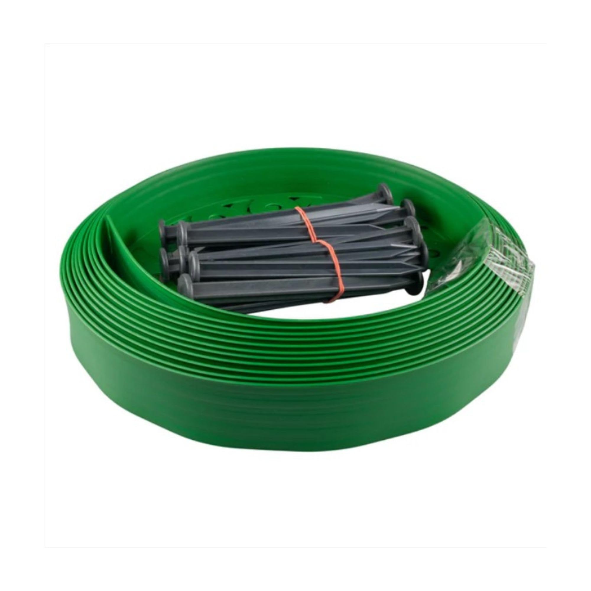 10 Meter Green Lawn Border Set - 40mm Easy Garden Border with 20pcs. Pegs for Patio, Lawn, Pavement Decorations