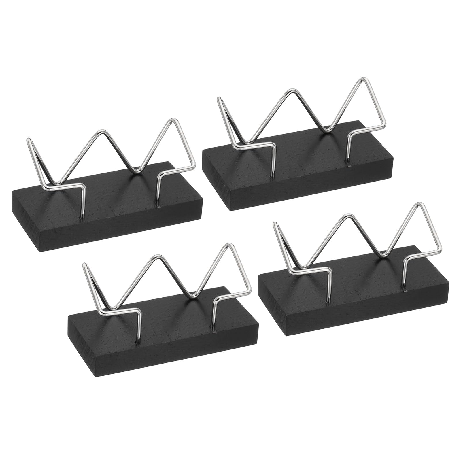 PATIKIL Wood Business Card Holder for Desk, 4 Pcs Desktop Business Card Holder Wooden Name Card Display Stand Organizer for Office Home Exhibition, Black, Silver