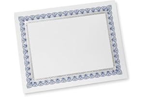 Gartner Studios Certificate Paper, White with Blue and Silver Ornate Foil Border, 80lb 8.5” x 11”, 15 Count