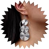 Sttiafay Boho Circle Disc Drop Earrings Gold Big Circle Coin Earrings Vintage Carved Circular Earrings Hollow Round Statement Hook Earrings Jewelry for Women