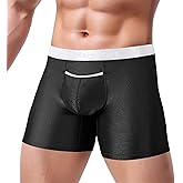 JINSHI Men's Ice Silk Boxer Briefs Horizontal Fly Bulge Enhancing Pouch Underwear Ultra Soft Stretchy Seamless Trunks Shorts