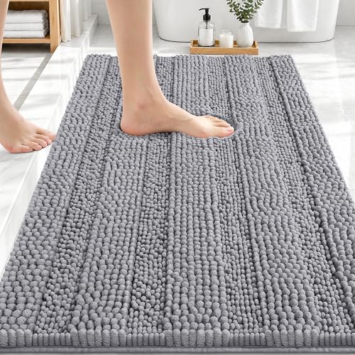 olanly Thick Chenille Bath Rug Grey