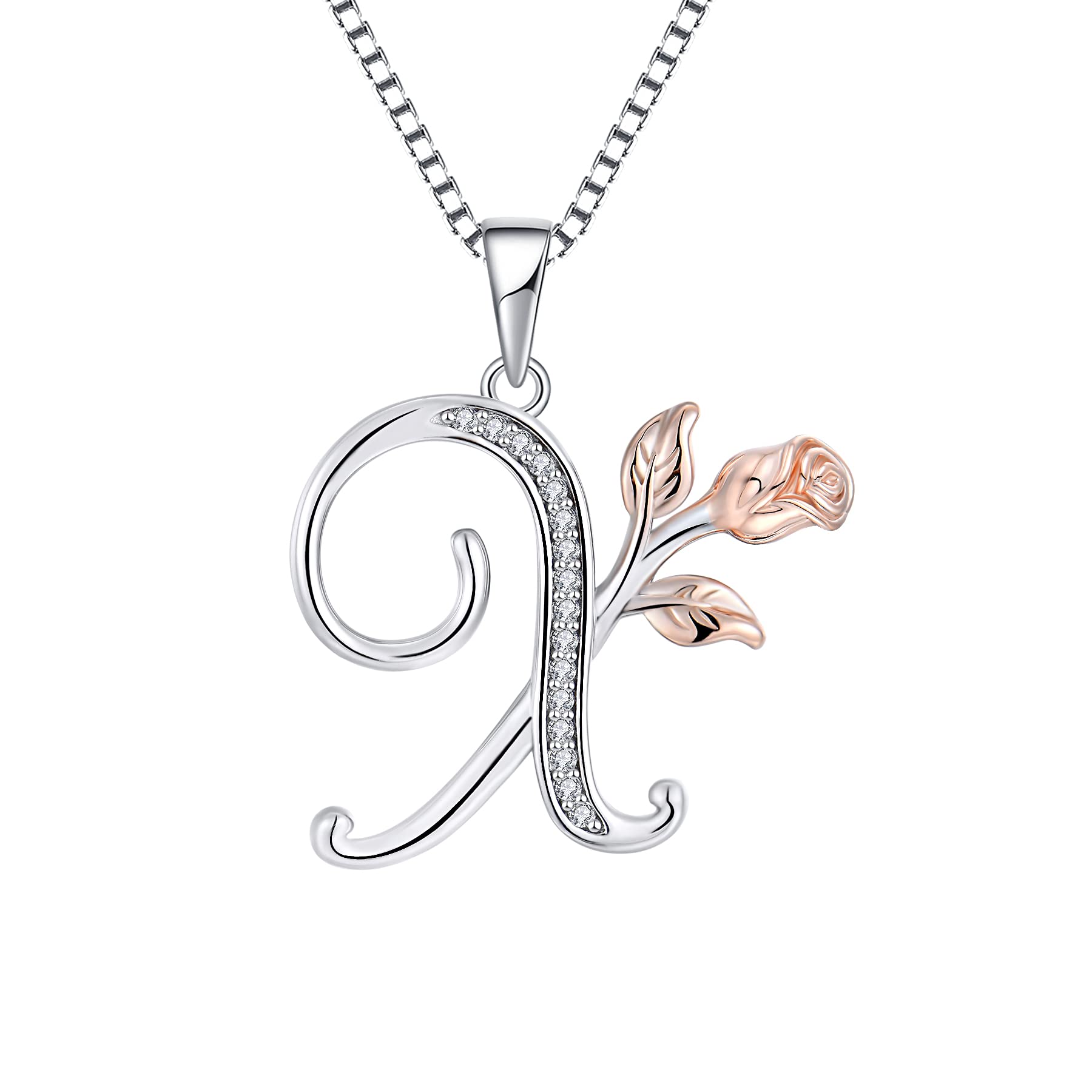 starchenie Alphabet Rose necklace Letter X Necklace Zirconia Pendant 925 Sterling Silver Necklace for Women