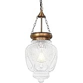 OIYIO Vintage Brushed Gold Pendant Light with 7.9in Clear Heavy Thick Glass, Farmhouse Bronze Pendant Lights Kitchen Island, 