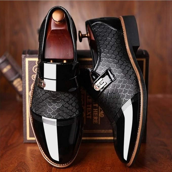 mens black dress shoes with gold accents