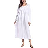 Joyaria Women's Warm Thick Long Nightgown - 100% Cotton Double Brushed Sleepwear,Long Sleeve Henley Sleep Dress