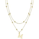 MBW Layered Initial Necklaces for Women, Dainty 14K Gold Plated A-Z Beaded Pendant Letter Charm Necklace Personalized Name Necklaces for Women Trendy Jewelry Gift
