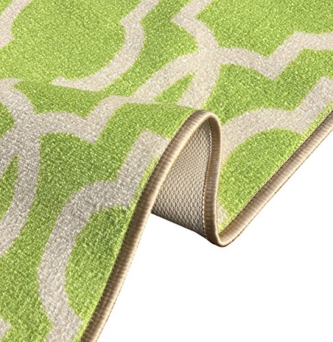 Kapaqua Rubber Backed Fancy Moroccan Area Non-Slip Rug, 40" W x 60" L, Trellis Green & Ivory