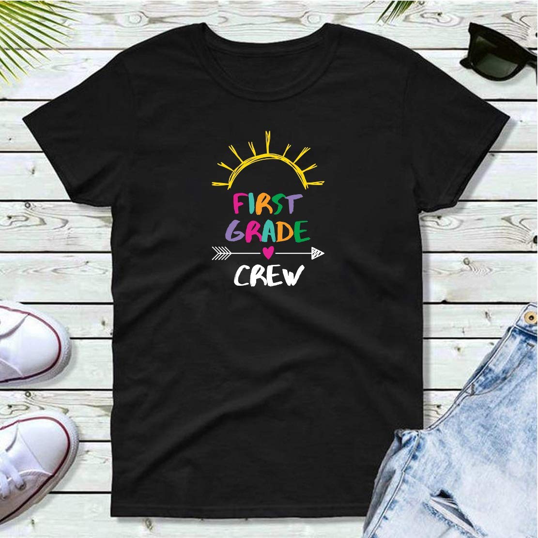 First Grade Crew Tea And Students 1st Grade Team T Shirt T-shirt Machine Washable. Comfort