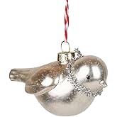 The Bridge Collection Glass Silver Bird Christmas Ornament – Classic Holiday Tree Decoration – Dove Ornament with Festive Silver Tinsel