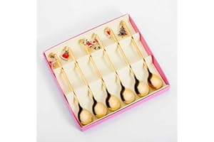 Christmas Stainless Steel Spoons Set of 6 – Holiday Themed Coffee Stirring Spoons, Decorative Gold Dessert Spoons with Christ