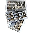 HerFav Acrylic Jewelry Box for Women with 3 Drawers for Rings Earrings and Necklace, Compact Jewelry Case, Transparent Gray