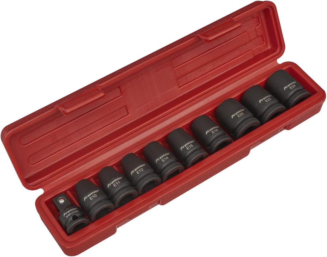 Sealey Ak2301 Impact TRX-Star Female Socket Set 10Pc 1/2Sq Drive, Black, 1/2-Inch Square Drive
