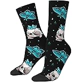 JKJOJIA Skull Moth Star Trendy Novelty Socks For Men Women, Funny Crazy Crew Socks Casual Dress Socks Gifts