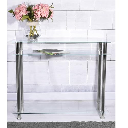 Crystal Modern Bent Curved Clear Glass Console Table (Large) (110cm x 35cm x 75cm) Amazon.co