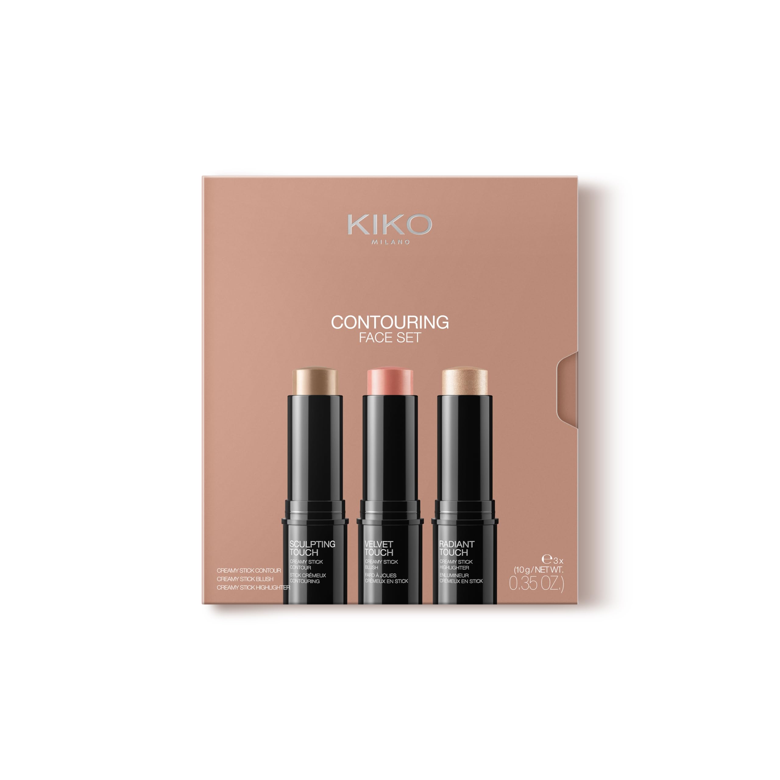 KIKO Milano Contouring Face Set 01 – 3 Stick Makeup Kit with Cream Contour Stick, Highlighter & Blusher – Blendable Cool Tone Formula for Sculpted, Defined Finish