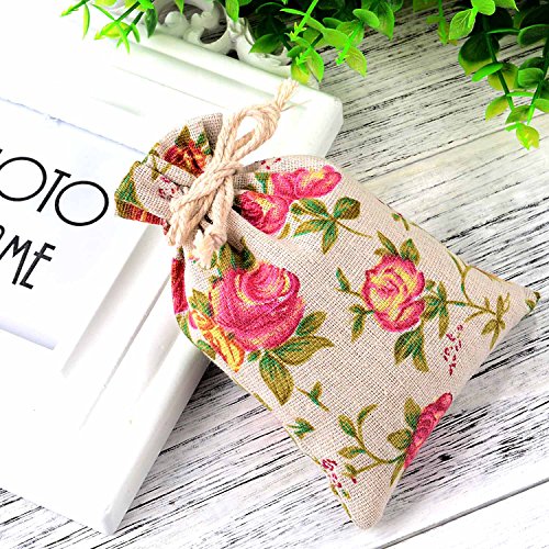 image for Pangda 30 Pack Rose Drawstring Bags Burlap Flower Pouch Bags Gift Bags