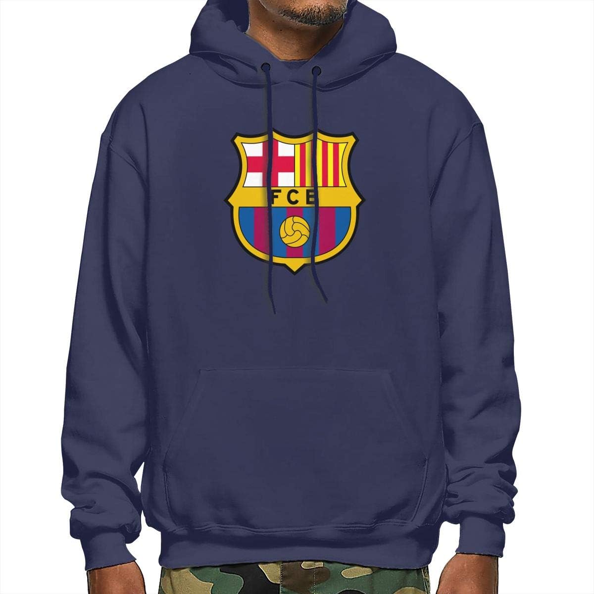 HZIJUE Mens Fc Barcelona Polyester Hooded Pullover Sweatshirt