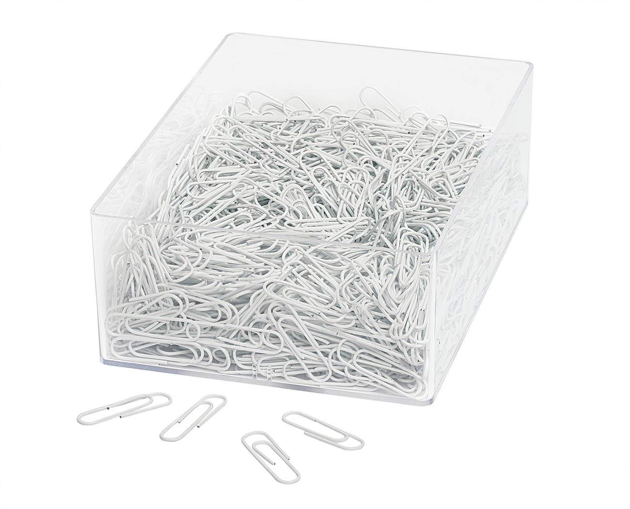 Wedo 901244600 Paper Clips 27 mm Metal Plastic Coating White Set of 1000 in Transparent Box