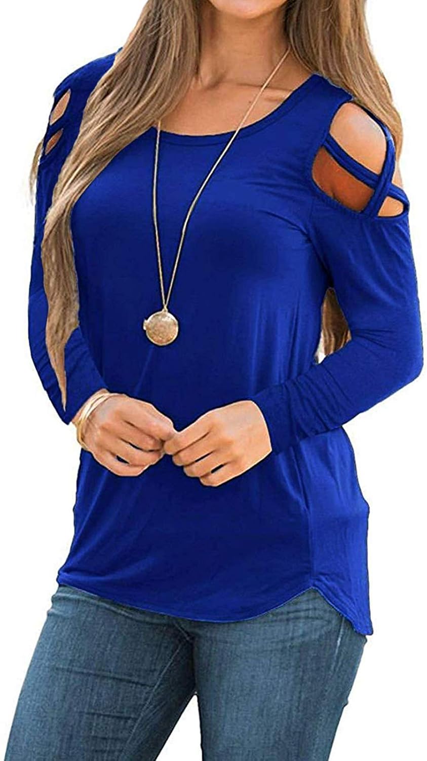 MISSLOOK Women's Short Sleeve Cold Shoulder Tops Summer Shirts Crew