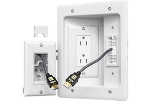 PRLF TV Cord Hider for Wall Mounted TV, in-Wall Cable Management Kit, Outlet Box– Dual Outlet Cord Hider with Power & Low Voltage Support, Includes Drywall Saw, Template & Extension Cable
