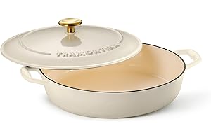 Tramontina Covered Braiser Cast Iron 4 Qt Latte with Gold Stainless Steel Knob