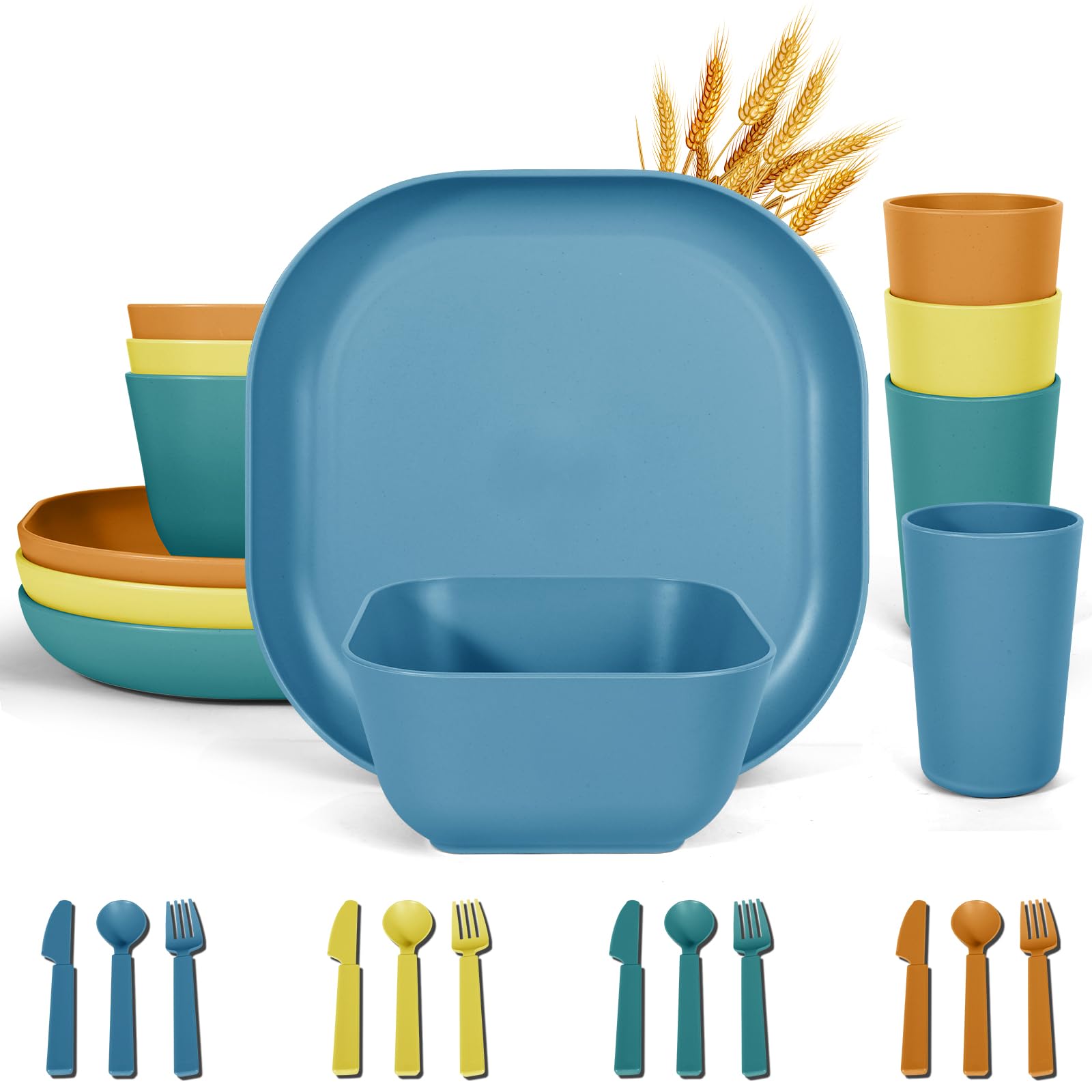 afcevnlb 24 Piece Wheat Straw Square Dinnerware