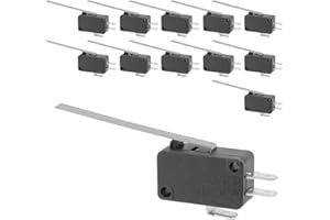 SINORS 12PCS Micro Limit Switch with Long Hinge Lever, Momentary Snap-in Micro Switch, 16A 125/250V AC, 12V DC SPDT 3Pin 1NO/1NC Limit Switch for Microwave Oven Freezer Arcade, KW7