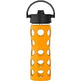 Lifefactory 16-Ounce Glass Water Bottle with Pivot Straw Cap and Protective Silicone Sleeve, Marigold