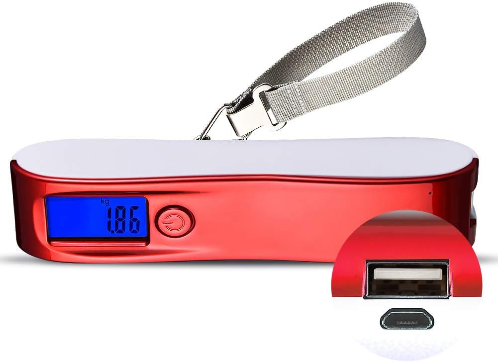 Hochoice Chargable Luggage Scale 2600mAH Portable Mobile Power Supply,LCD Display luggage Weight Scale, Digital Luggage Hanging Scale,Balance Portable Suitcase Scale, Stainless Steel Scale,Blue/Red