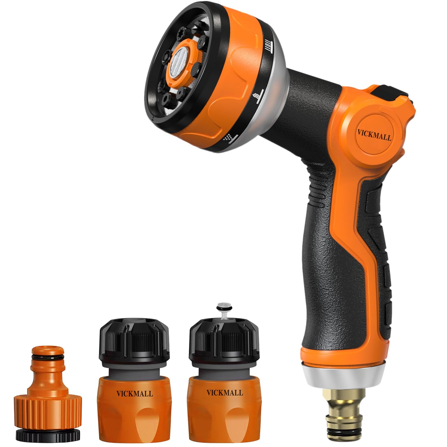 VICKMALL Hose Spray Gun with Hose Connector 8 Adjustable Patterns Hose Gun High Pressure Hose Nozzle with Flow Control Garden Hose Spray Gun for Watering Plants and Lawns Washing Cars and Pets, 50Ft